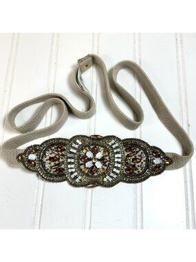 Glint Beaded Sash Belt Bridal Wedding Formal Amber Gold Ivory Rhinestones 36-56”